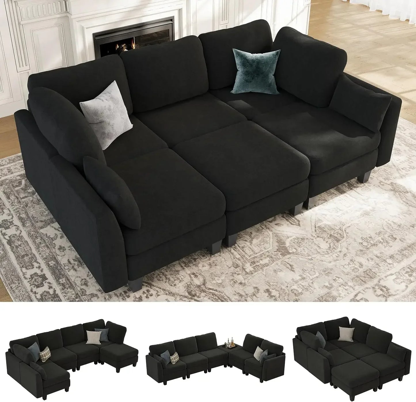 Modular Sectional Sofa, 6 Seaters Modular Sleeper Sofa Couch, Comfy Sectionals Couches Bed, Convertible Sofas Customized