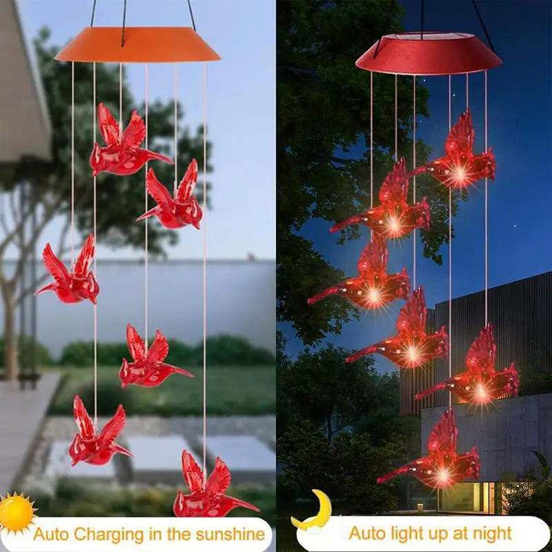 Windchimes Outdoors Creative Cardinal Wind Chimes Solar Hummingbird Wind Bell Red Bird Wind Lights With 6 LED Memorial Bird