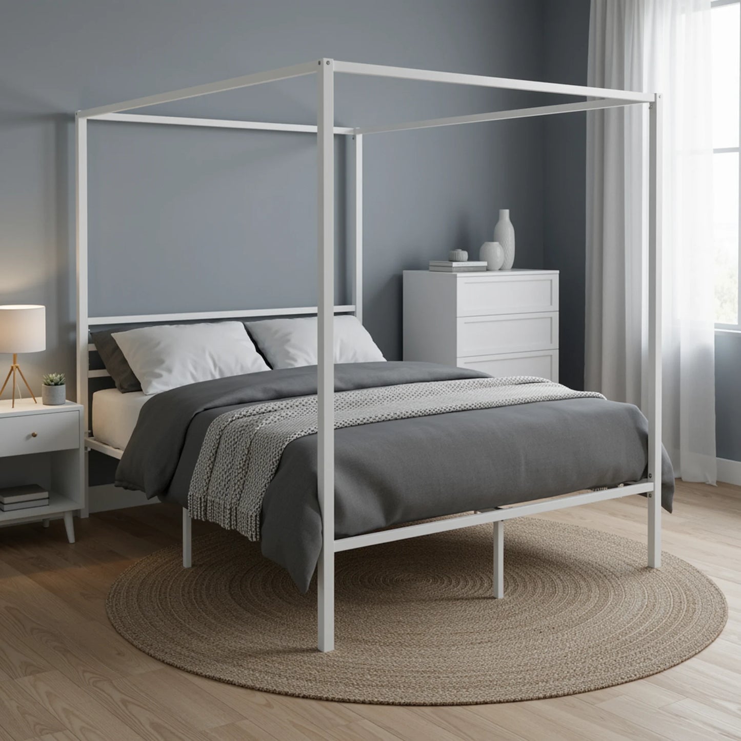 HOOMIC Full/Queen 4-Poster Canopy Bed Frame Modern Protective Full Surround Structure, Strong Support, No Box Spring Needed