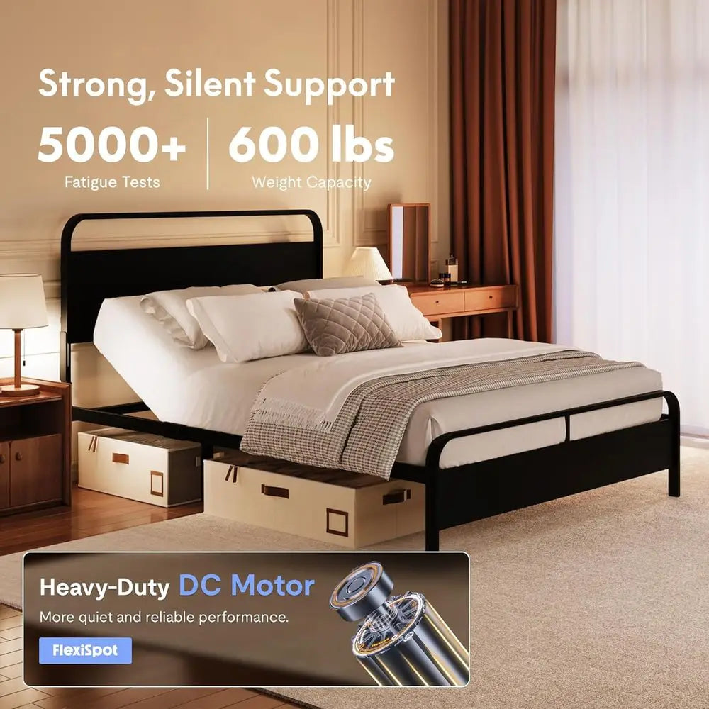FLEXISPOT Queen Bed with Adjustable Frame, 0-60° Head Tilt, Silent DC Motor, Easy Setup - Perfect for Comfort, Reading, and Supp