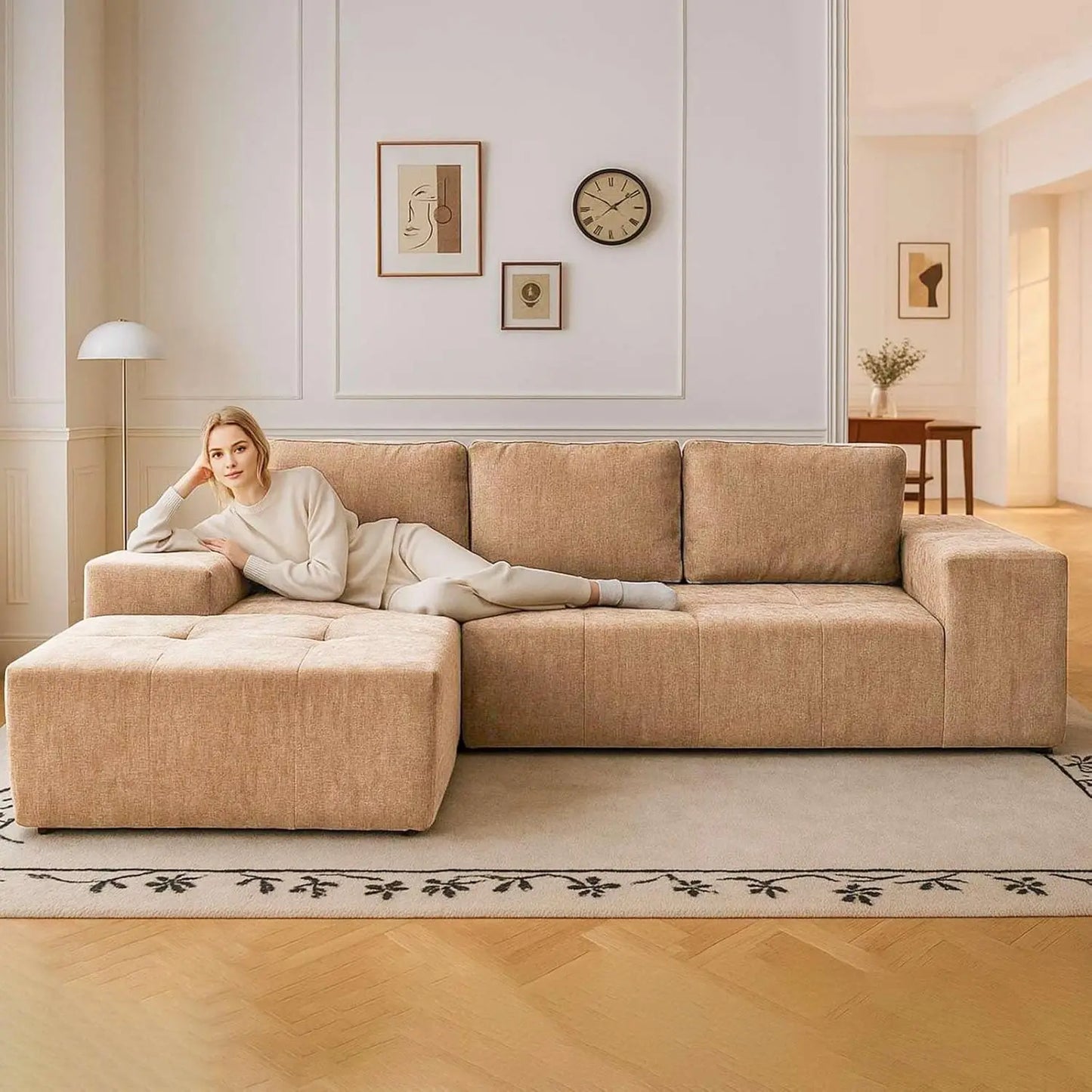 Boneless L-Shaped Couch,Modern Modularization Couch 114'',Modern Compressed Segmented Sofa, Comfortable Cushioned Chair Suitable