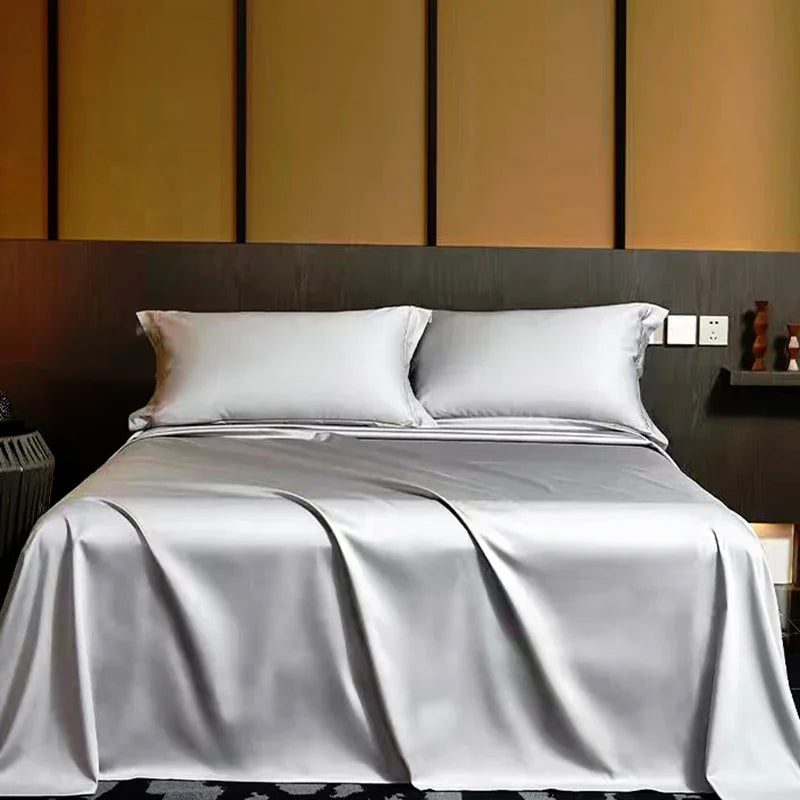 Summer Luxury Satin Silk-like Bed Sheet Set (Flat Sheet/Fitted Sheet + Pillowcase) Solid Color Mattress Cover Twin Full Queen