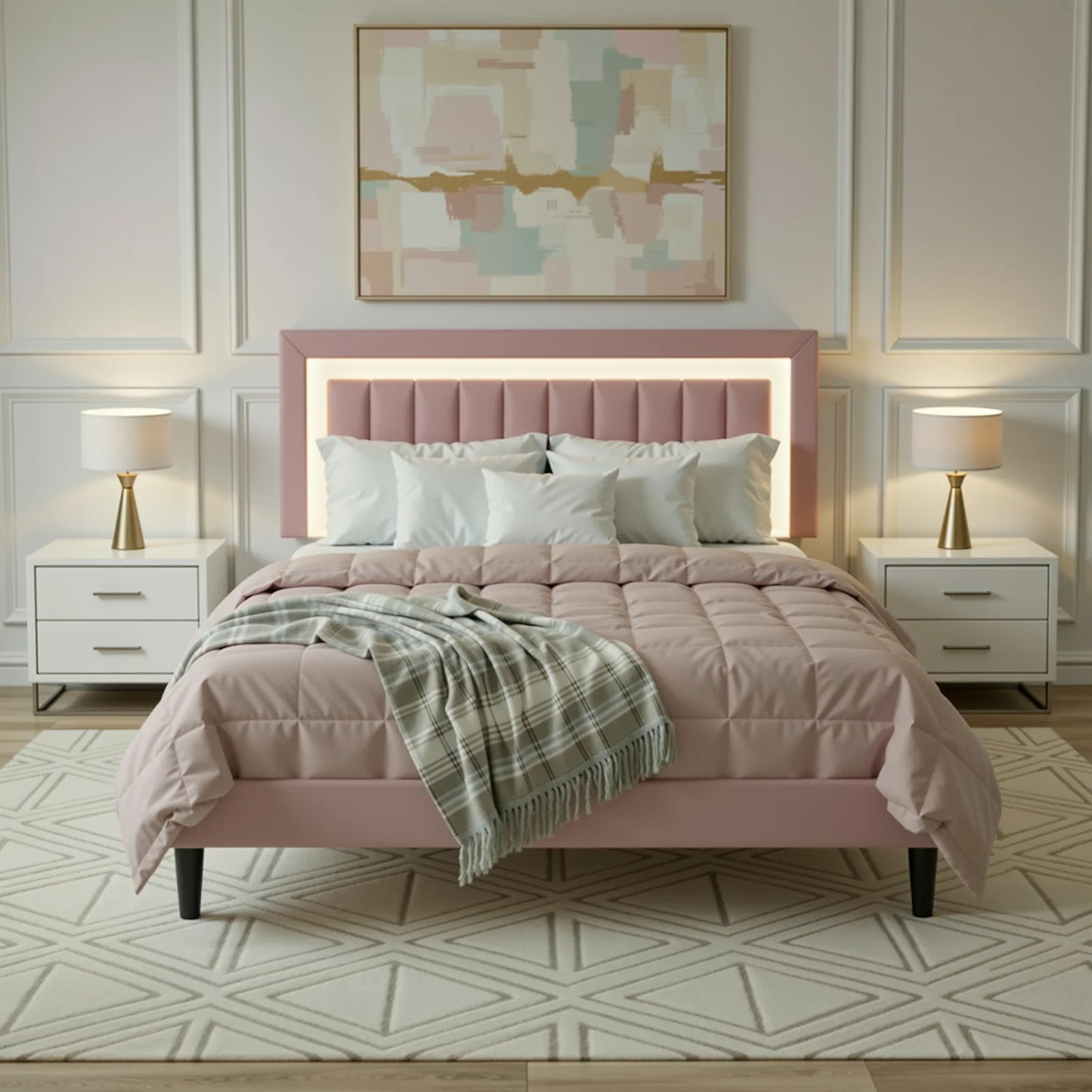 HOOMIC Full/Queen/King Velvet Platform Bed Frame with RGB LED Headboard, Strong Slat Support, Quiet Design, No Box Spring Needed