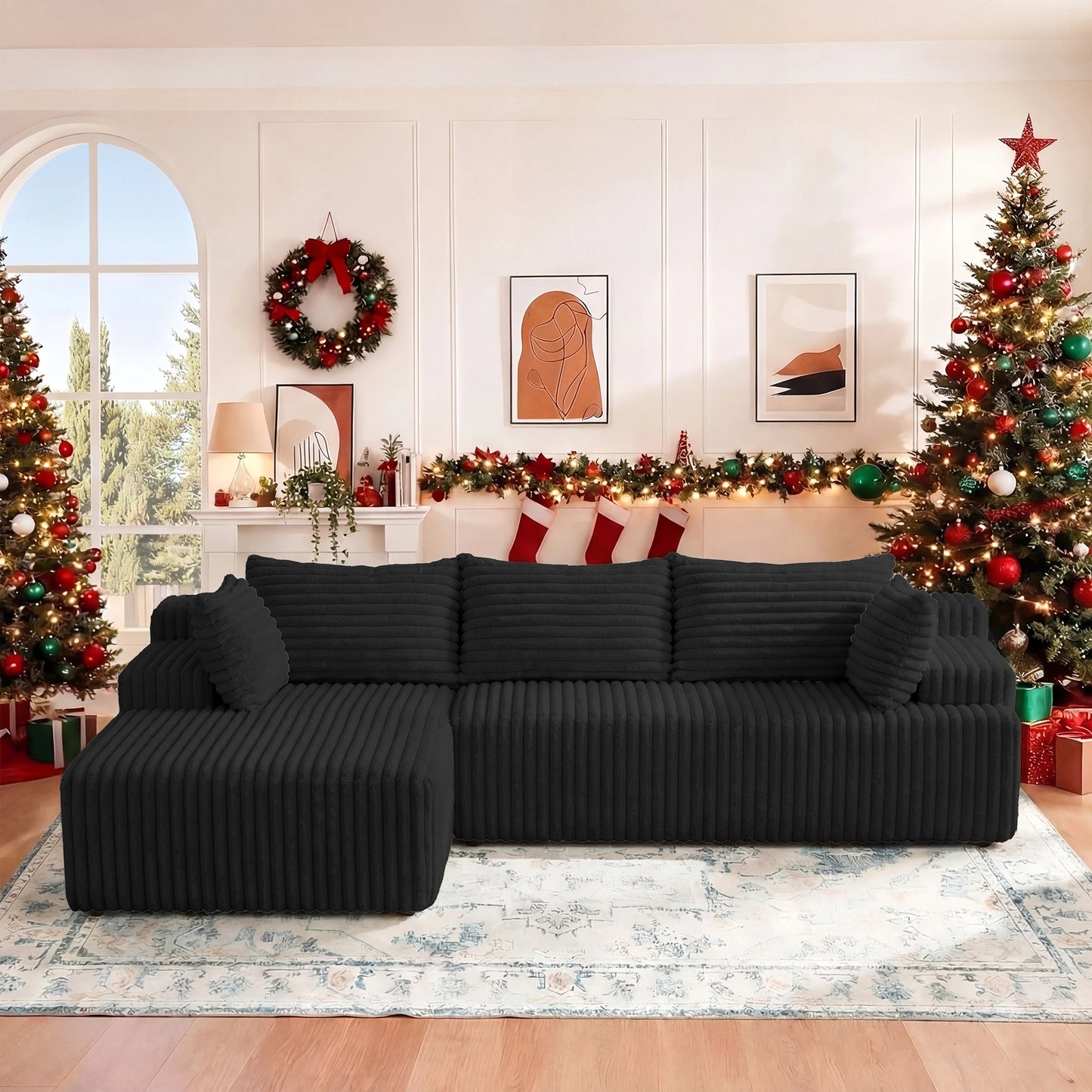 Redlife L-Shape Corduroy Sectional Sofa,Cloud-Like Couch,Boneless Couches, No Assembly Required,Deep Seat, for Living Room