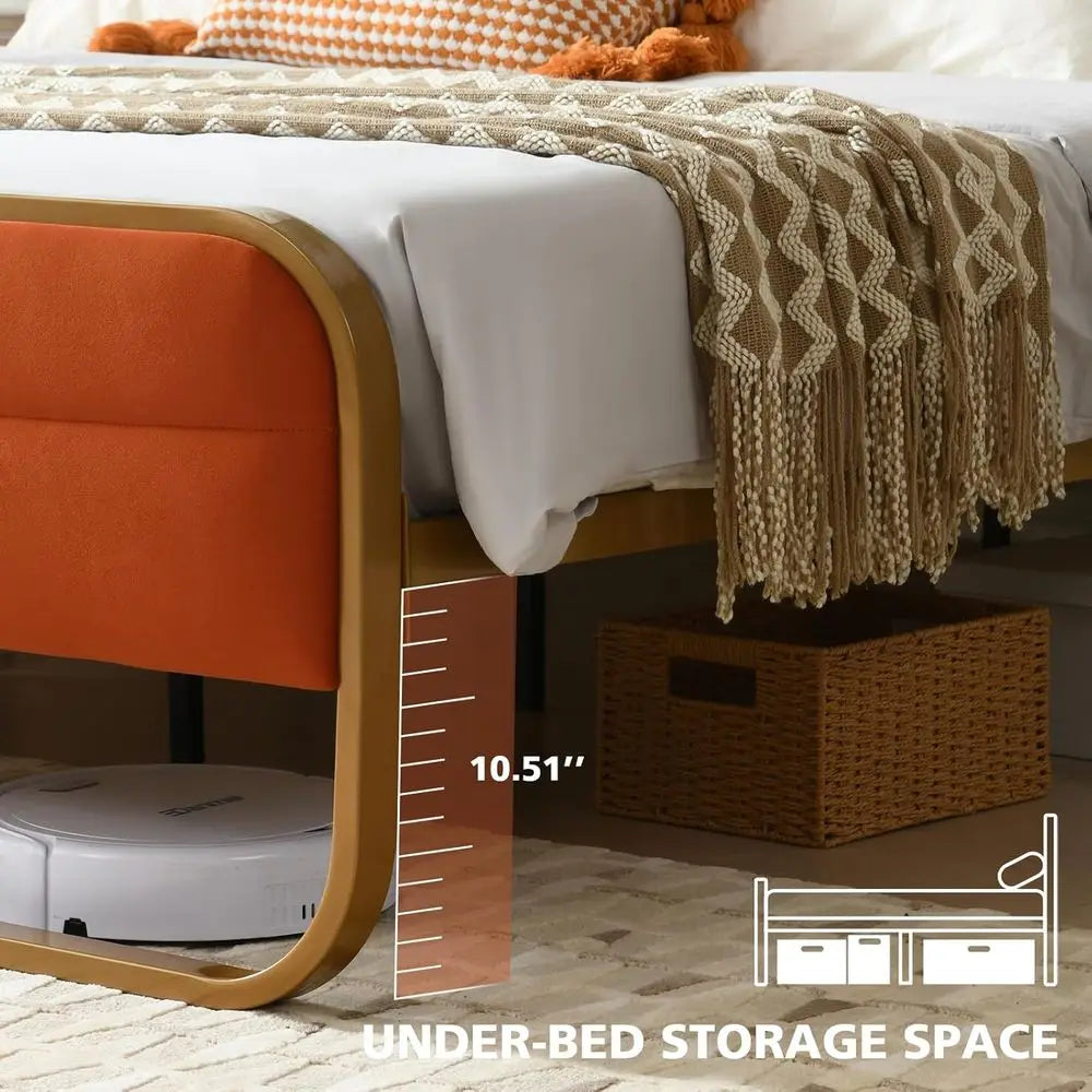 King Size Velvet Upholstered Platform Bed with Headboard,Modern Rounded MetalDesign upported by Metal Base and Wooden,Customized