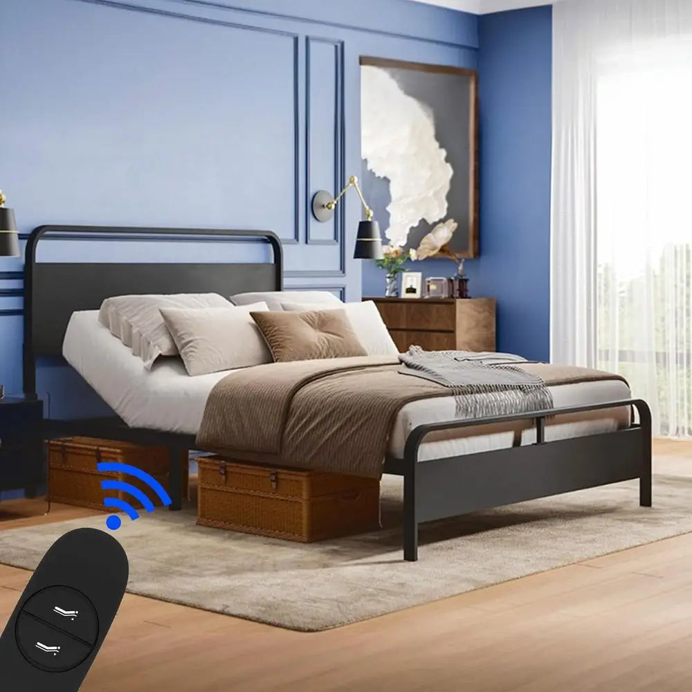 FLEXISPOT Queen Bed with Adjustable Frame, 0-60° Head Tilt, Silent DC Motor, Easy Setup - Perfect for Comfort, Reading, and Supp