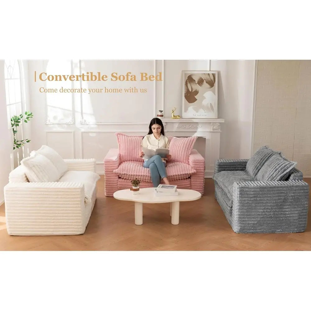 Sleeper Sofa, Convertible Sofa Bed Couch, Living Room, 3-in-1 Pull Out Floor Couch with Washable Cushion and Pillows, Grey