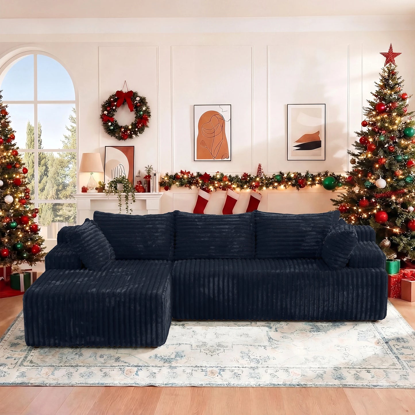 Redlife L-Shape Corduroy Sectional Sofa,Cloud-Like Couch,Boneless Couches, No Assembly Required,Deep Seat, for Living Room
