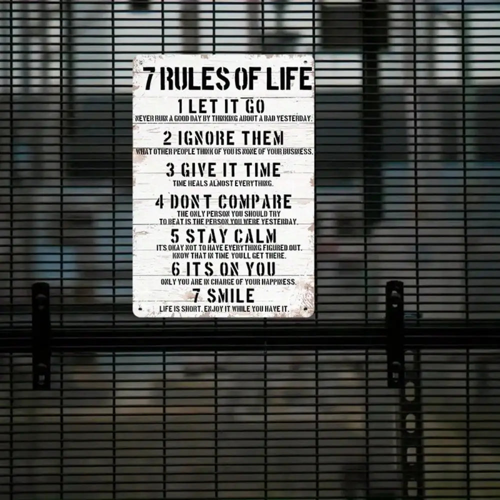1PC Motivational Tin Sign - "7 Rules of Life" Classic Text Design for Home & Office Decor, High-Quality Metal Gift