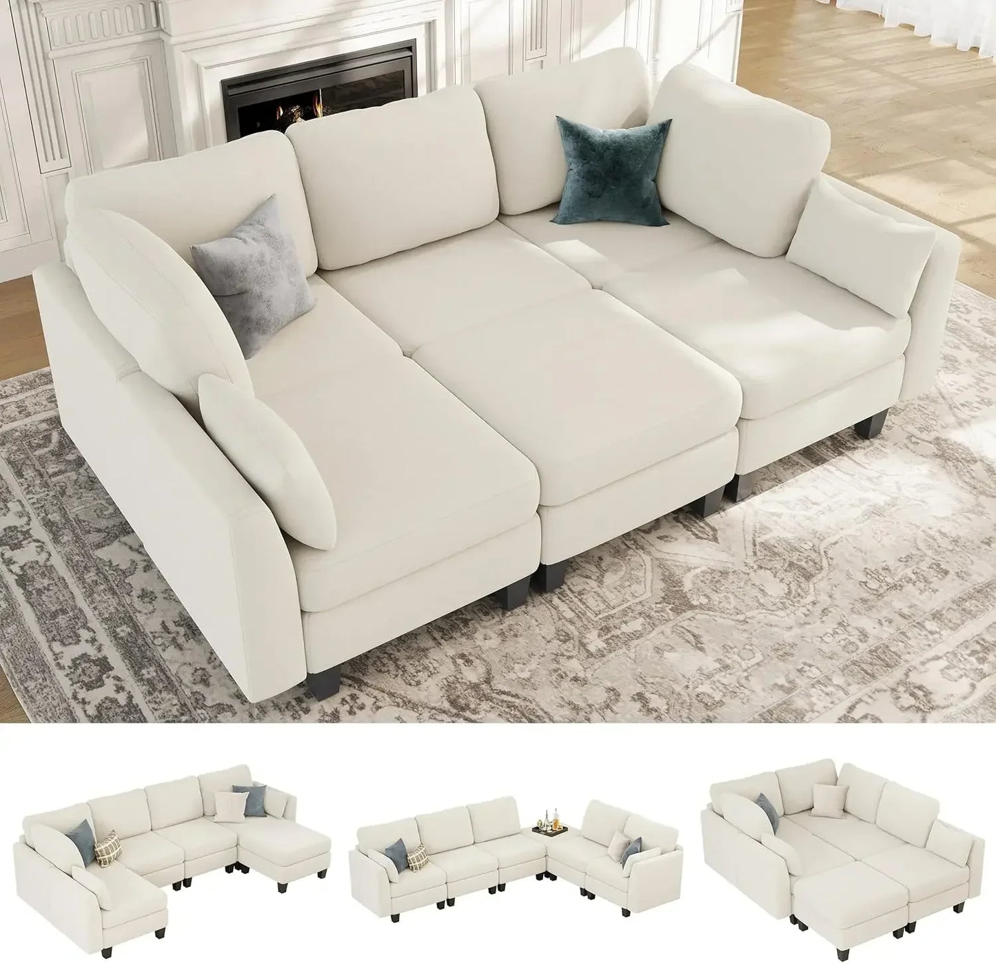 Modular Sectional Sofa, 6 Seaters Modular Sleeper Sofa Couch, Comfy Sectionals Couches Bed, Convertible Sofas Customized