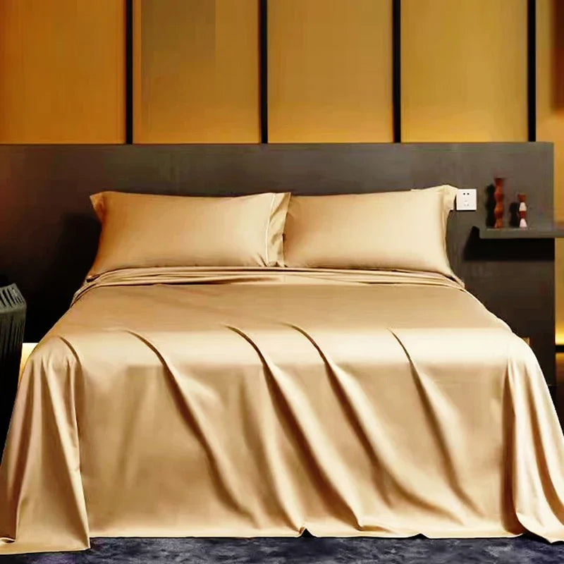 Summer Luxury Satin Silk-like Bed Sheet Set (Flat Sheet/Fitted Sheet + Pillowcase) Solid Color Mattress Cover Twin Full Queen
