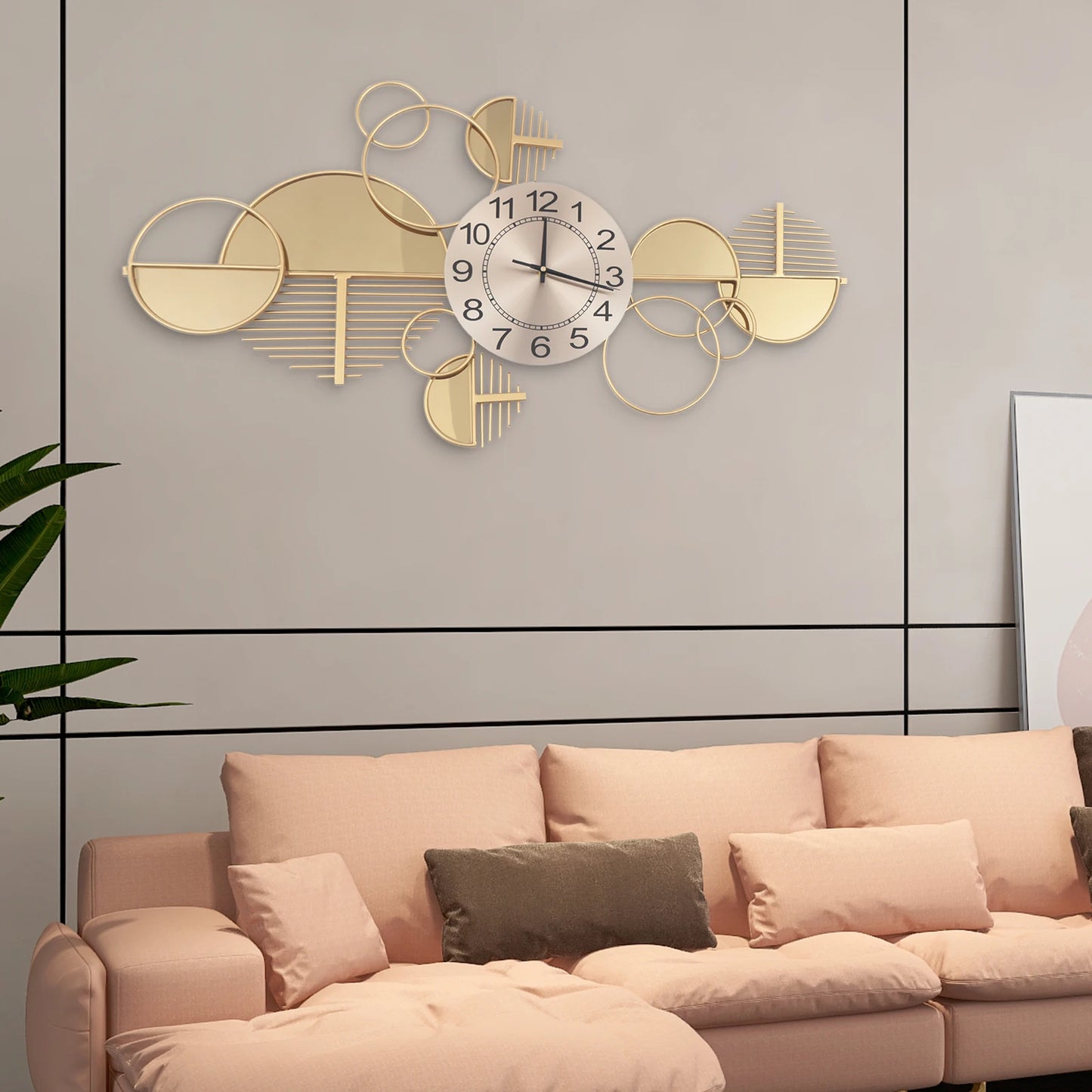 Creative Modern Metal Wall Clock,Battery Operated Silent,Minimalist Clock,Decorative Clock for Living Room, Bedroom, Gold