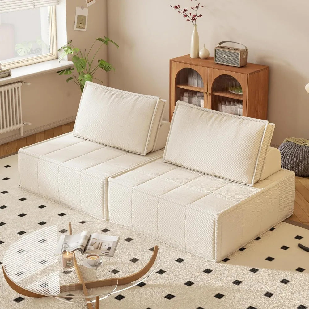Modular Sectional Loveseat, 2-Piece Deep Seat Corduroy Lounge Sofa with Movable Cushions, Small Loveseat Couch for,Customized