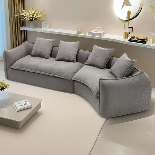 129.9" Modular Sectional Sofa with 4 Throw Pillow, Fabric Modern 5 Seat Round Shaped Convertible Sofa for Living, Customized