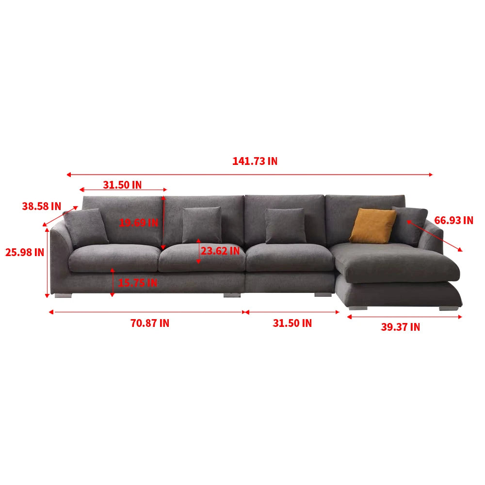 Cloud Down Filled Chaise Sofa Living Room Sofa L-shaped Recliner Sofa Comfortable Cloud Sofa Linen Sofa Removable Washable