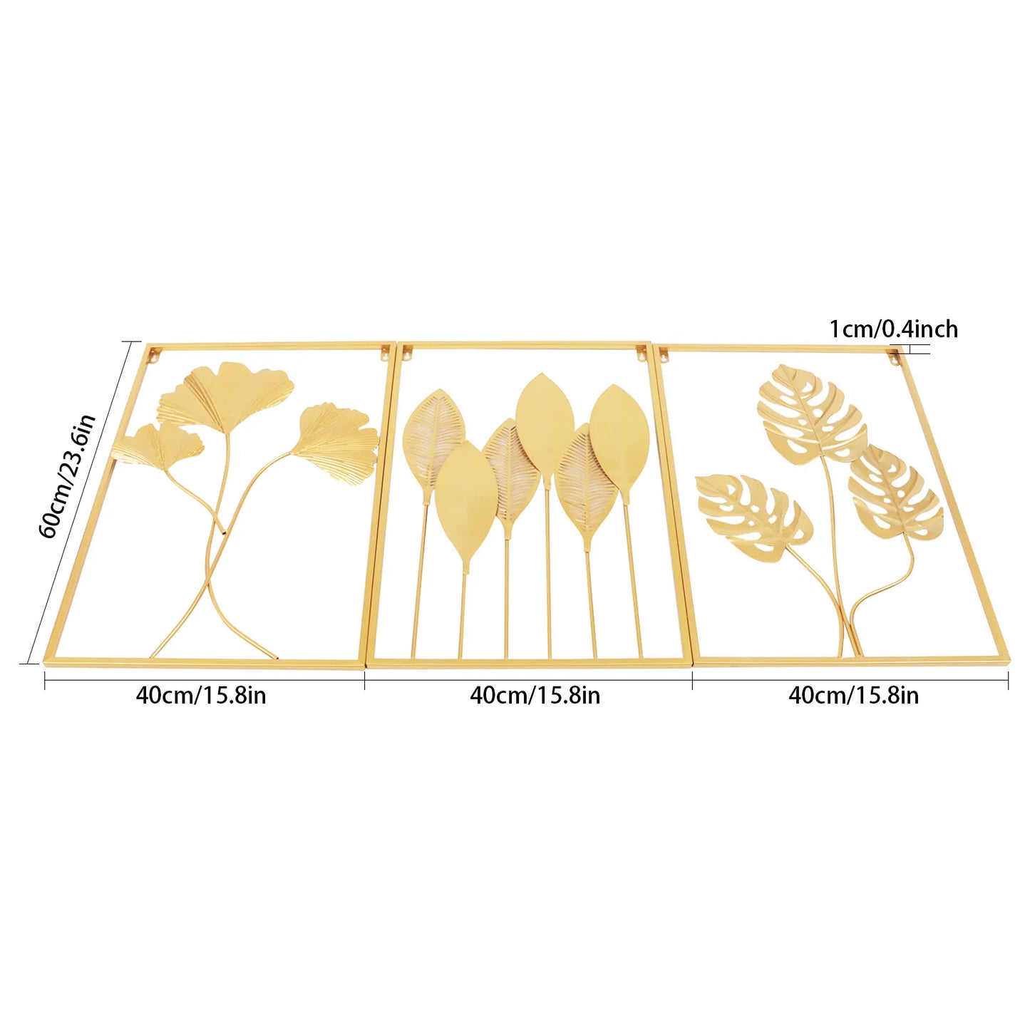 3-Piece Gold Home Decor Wall Leaf Ornaments, Leaf Pattern Wall Hanging Decor Set, Suitable for entryways, bedrooms, and hotels