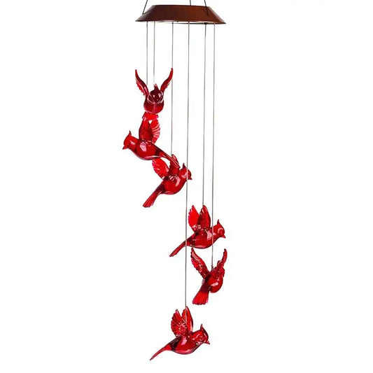 Windchimes Outdoors Creative Cardinal Wind Chimes Solar Hummingbird Wind Bell Red Bird Wind Lights With 6 LED Memorial Bird