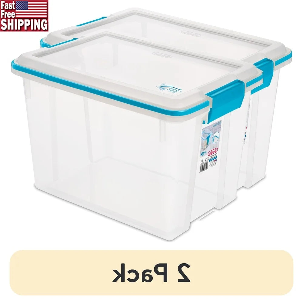 2 Pack Gasket Storage Bin 20 Qt Clear Plastic Container with Lid Moisture Resistant Organizer Stackable Storage Solutions