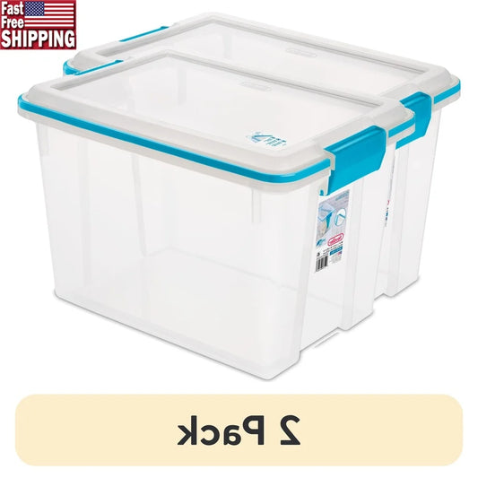 2 Pack Gasket Storage Bin 20 Qt Clear Plastic Container with Lid Moisture Resistant Organizer Stackable Storage Solutions