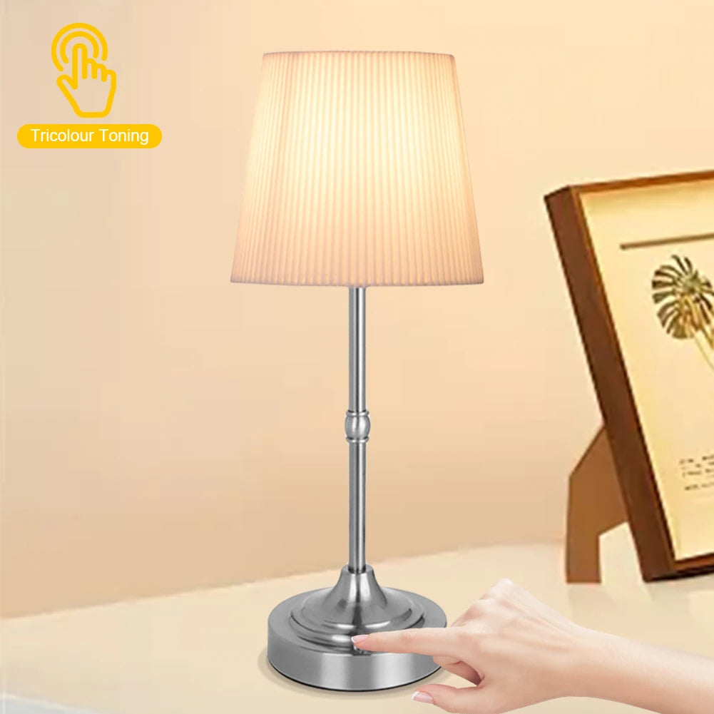 Pleated Decorative Atmosphere Light Touch Control Bedside Dining Room Lamp USB Rechargeable 5200mAh Portable Cordless Table Lamp