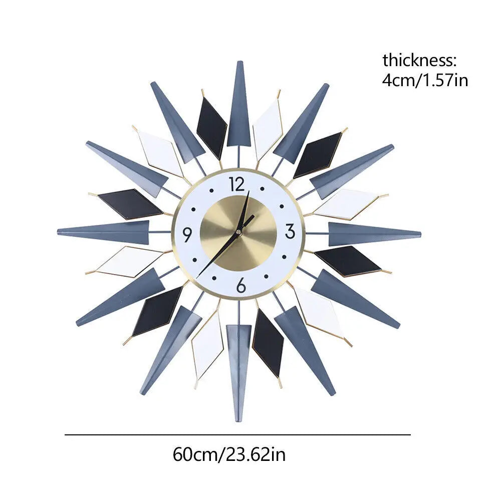 Mid Century Wall Clock Large Silent Metal Wall Clock for Living Room