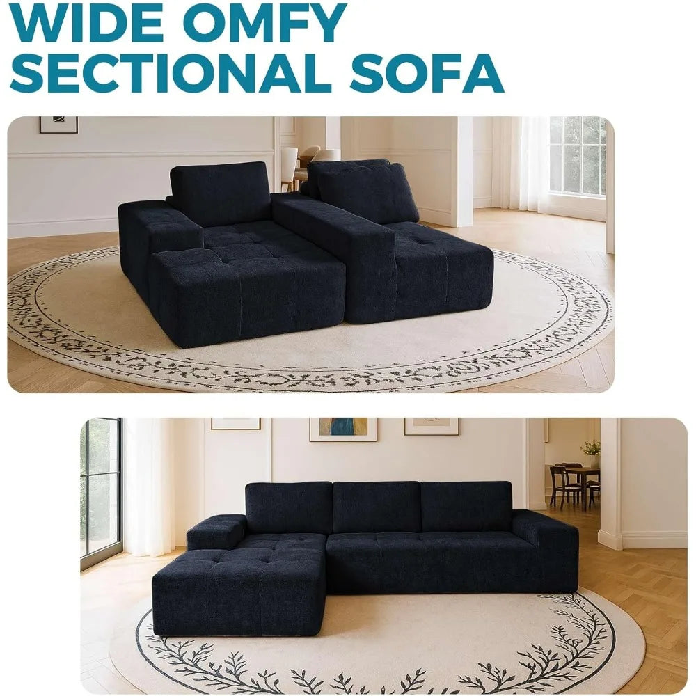 Boneless L-Shaped Couch，Modern Modularization Couch 114''，Modern Compressed Segmented Sofa, Comfortable Cushioned Chair Suitable