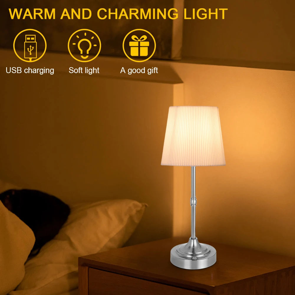 Pleated Decorative Atmosphere Light Touch Control Bedside Dining Room Lamp USB Rechargeable 5200mAh Portable Cordless Table Lamp