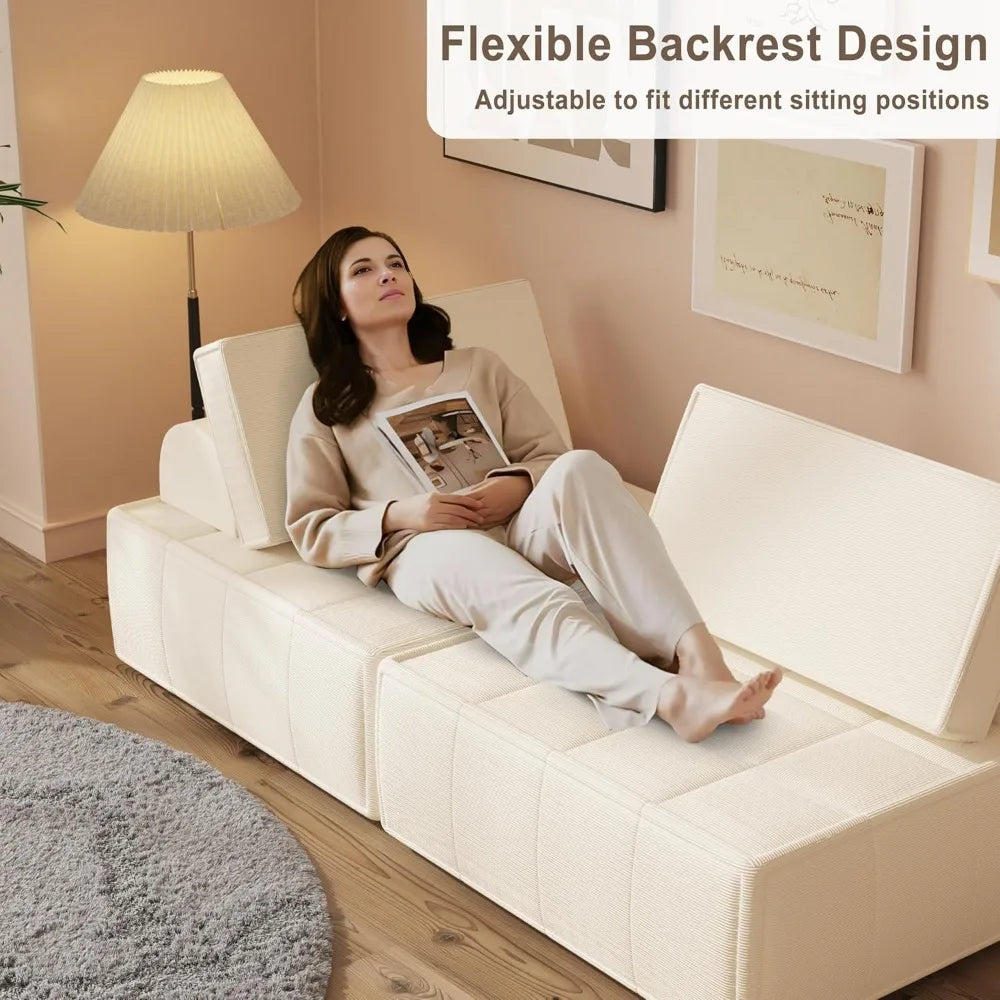 Modular Sectional Loveseat, 2-Piece Deep Seat Corduroy Lounge Sofa with Movable Cushions, Small Loveseat Couch for,Customized