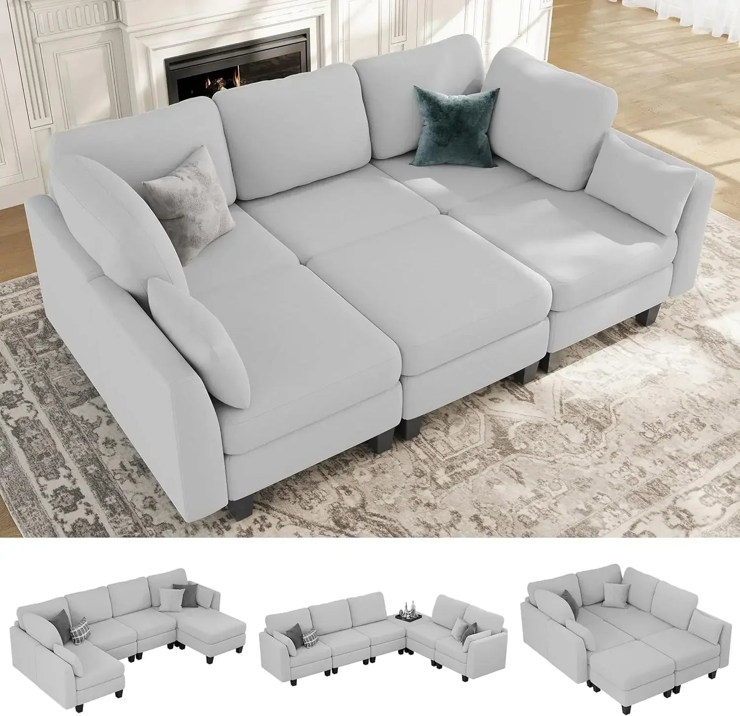 Modular Sectional Sofa, 6 Seaters Modular Sleeper Sofa Couch, Comfy Sectionals Couches Bed, Convertible Sofas Customized
