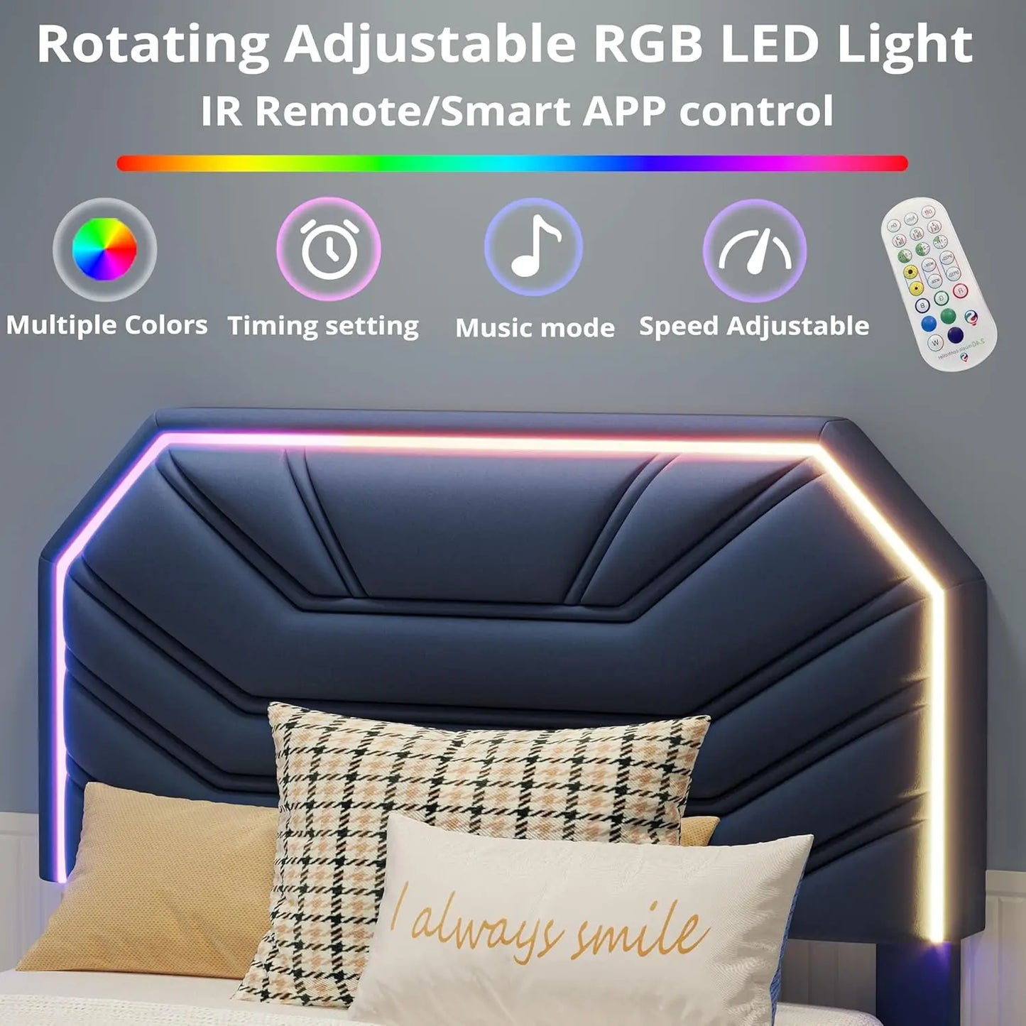 LIKIMIO Twin / Twin XL Bed Frames with Lighted Headboard, Upholstered Modern Cama Twin Platform Bed with Heavy Duty Supports