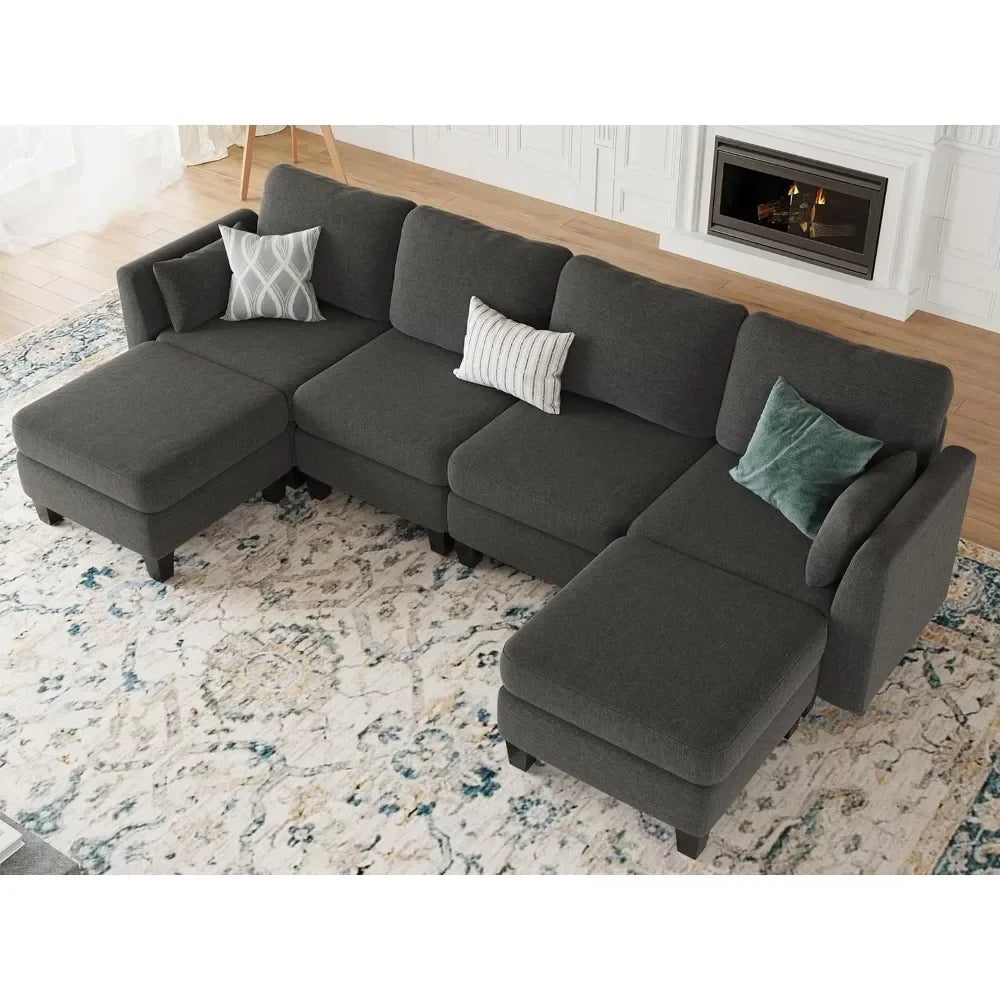 Modular Sectional Sofa, 6 Seaters Modular Sleeper Sofa Couch, Comfy Sectionals Couches Bed, Convertible Sofas Customized