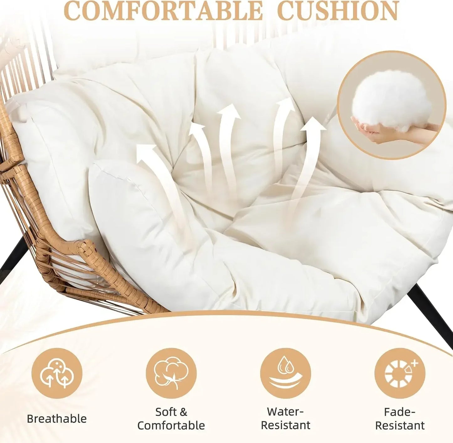 Wicker Egg Chair PE Rattan Chair with Cushion,Oversized Patio Lounge Chair for Outdoor, Indoor, Balcony, Backyard, Garden, Beige