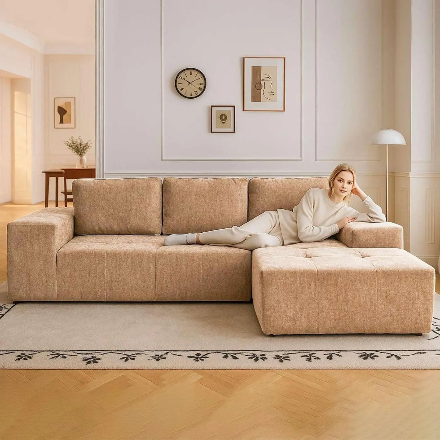 Boneless L-Shaped Couch，Modern Modularization Couch 114''，Modern Compressed Segmented Sofa, Comfortable Cushioned Chair Suitable