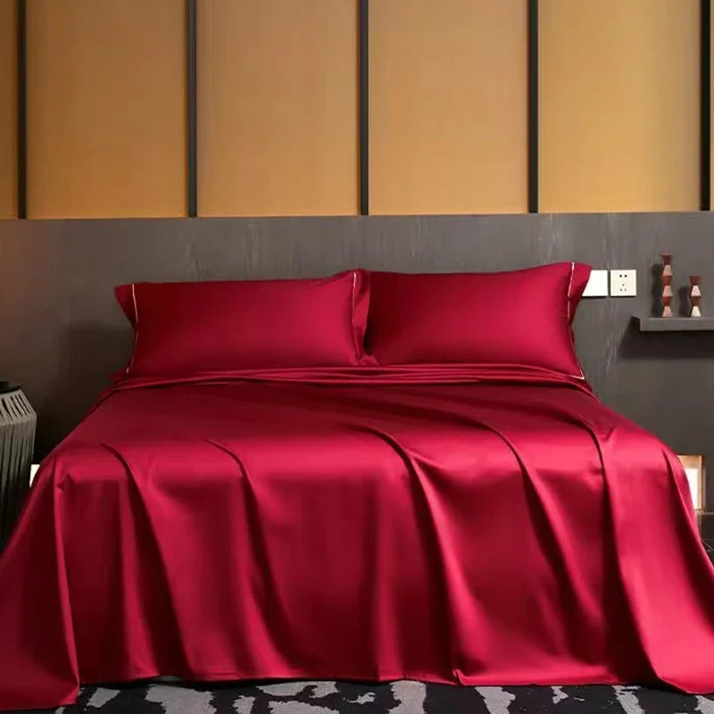 Summer Luxury Satin Silk-like Bed Sheet Set (Flat Sheet/Fitted Sheet + Pillowcase) Solid Color Mattress Cover Twin Full Queen