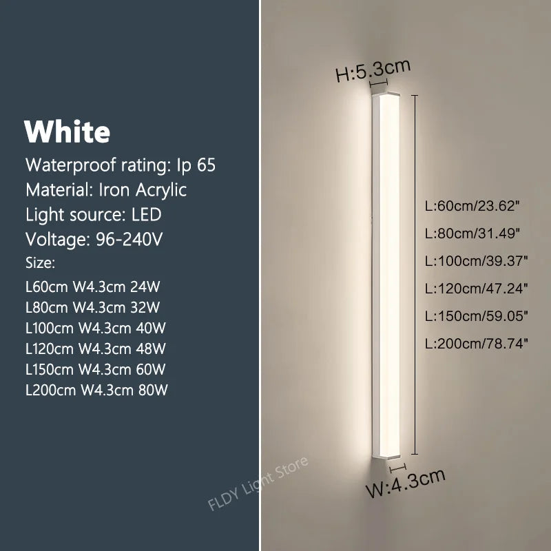Modern Waterproof Outdoor Long Strip LED Wall Light IP65 Wrought Iron Wall Light Garden Porch Wall Light 110V 220V Lighting