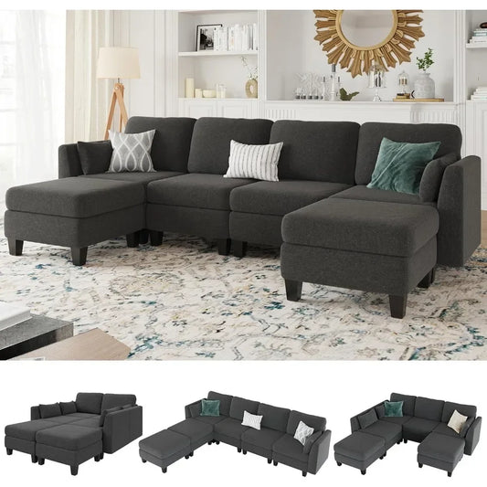 Modular Sectional Sofa, 6 Seaters Modular Sleeper Sofa Couch, Comfy Sectionals Couches Bed, Convertible Sofas Customized