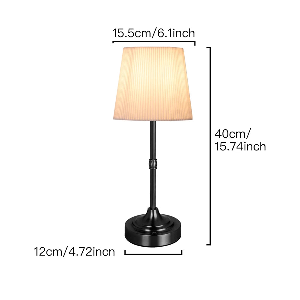 Cordless LED Metal Table Lamp USB Rechargeable Touch Control Portable Fabric Shade Desk Lamp Pleated Decorative Atmosphere Light