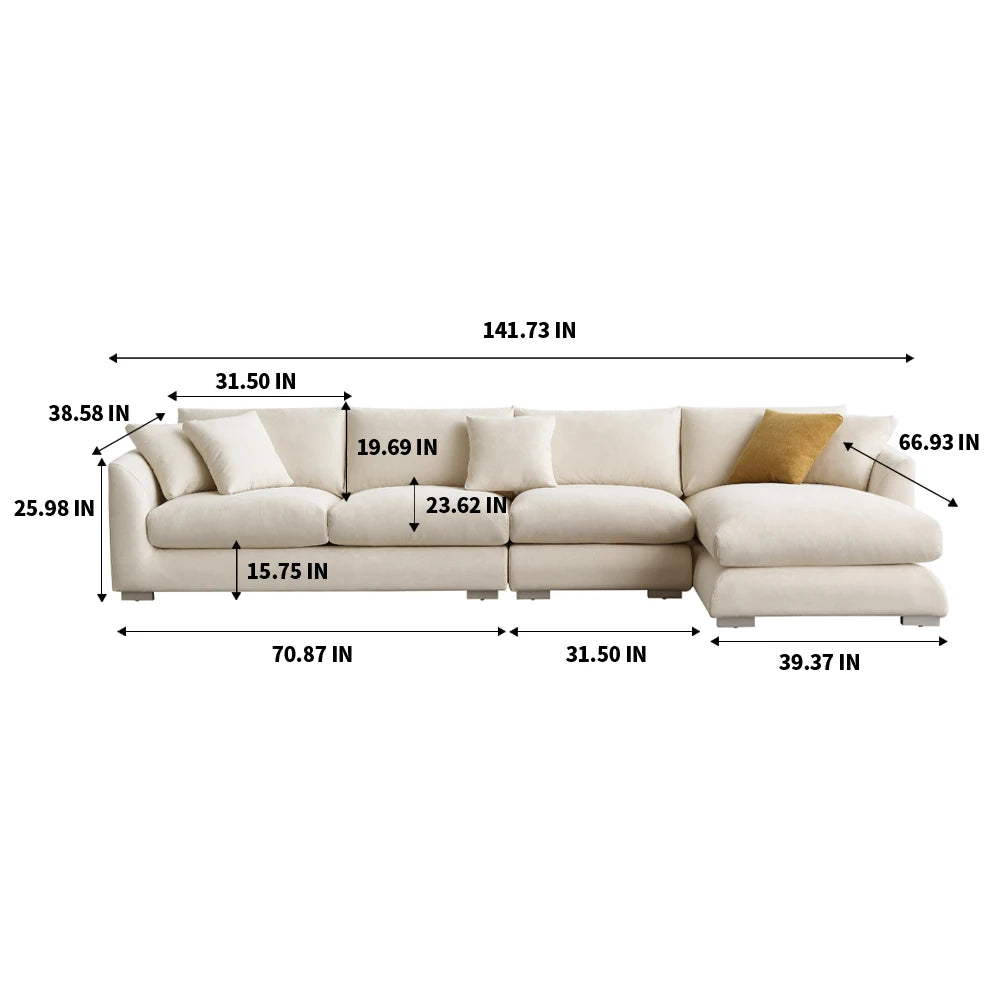 Cloud Down Filled Chaise Sofa Living Room Sofa L-shaped Recliner Sofa Comfortable Cloud Sofa Linen Sofa Removable Washable