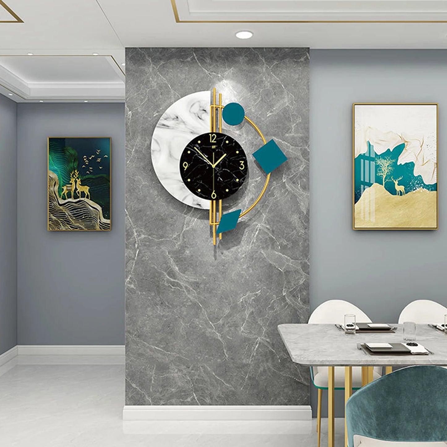Silent Wall Clock for Living Room Bedroom Wall Decorations Creative Semicircle Marble Quartz Wall Clock Gift