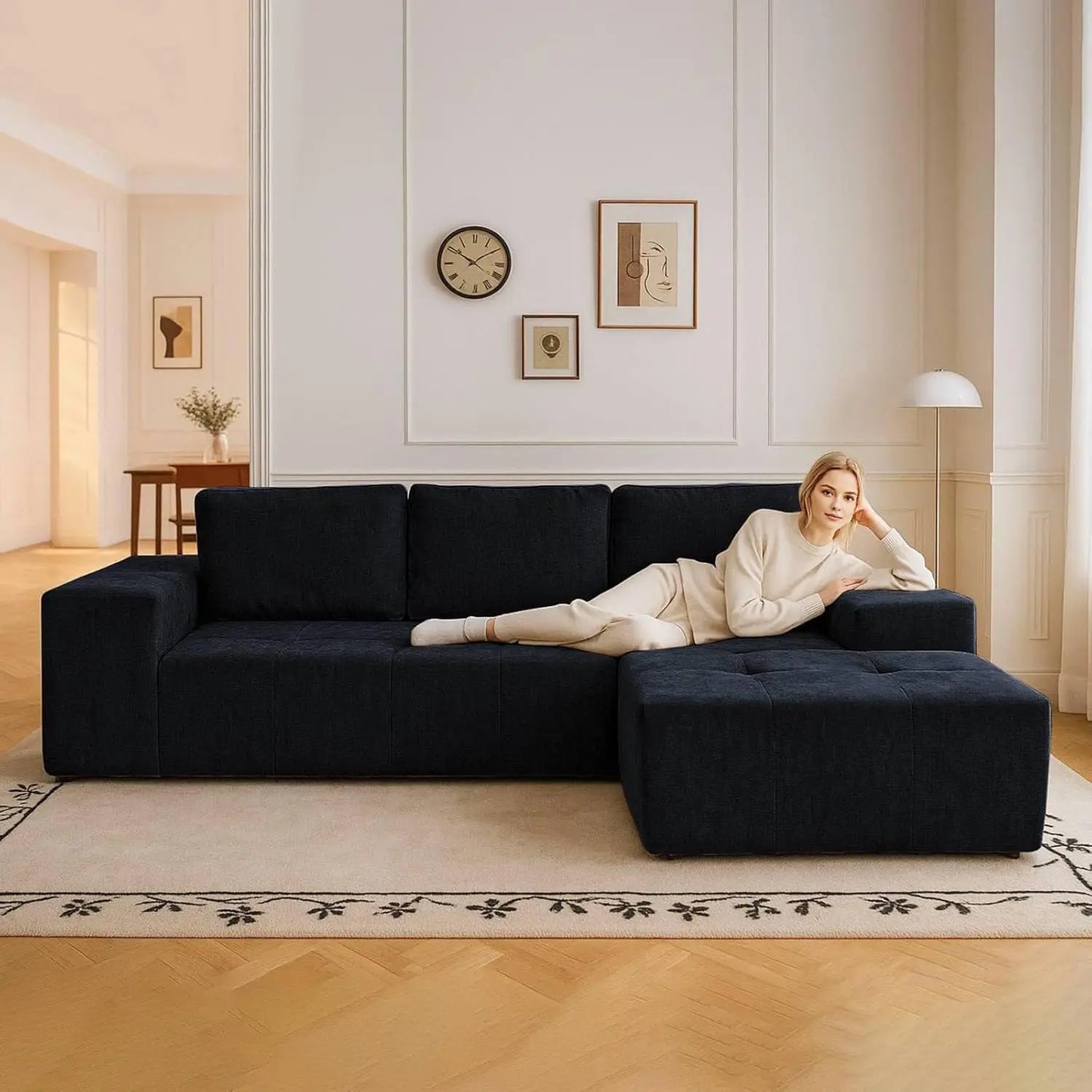 Boneless L-Shaped Couch，Modern Modularization Couch 114''，Modern Compressed Segmented Sofa, Comfortable Cushioned Chair Suitable