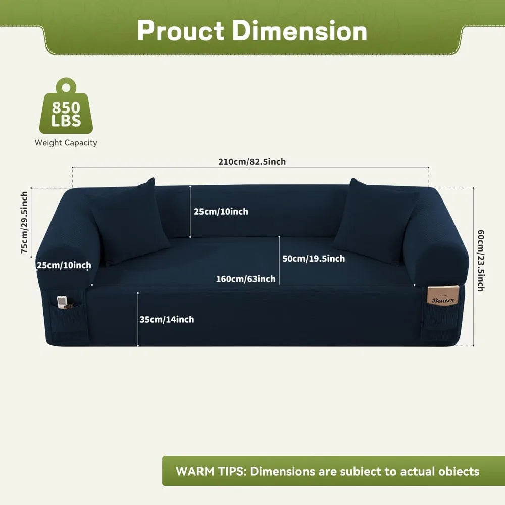 3 Seater Cloud Sofa in a Box Memory Foam Floor Couch with Storage Bag And 2 Pillows Boneless Sofa Bed for Living Room