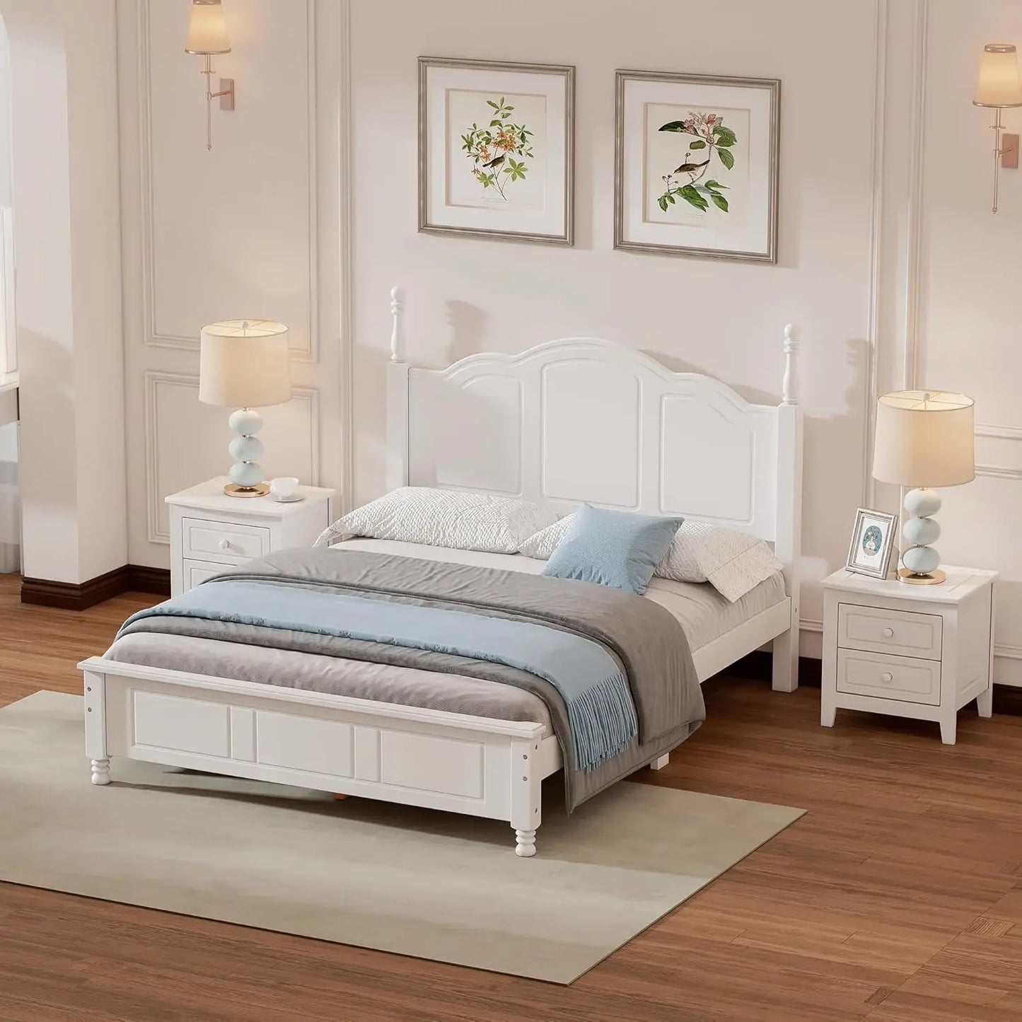 3 Pieces Full Bedroom Sets, Wooden Full Size Platform Bed with 2 Nightstands, Retro Design Full Bedroom