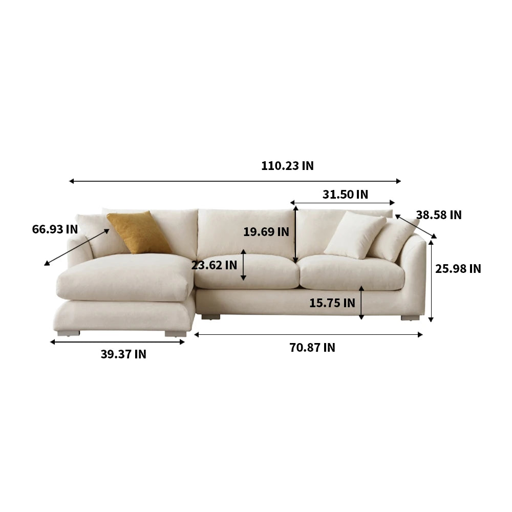 Cloud Down Filled Chaise Sofa Living Room Sofa L-shaped Recliner Sofa Comfortable Cloud Sofa Linen Sofa Removable Washable