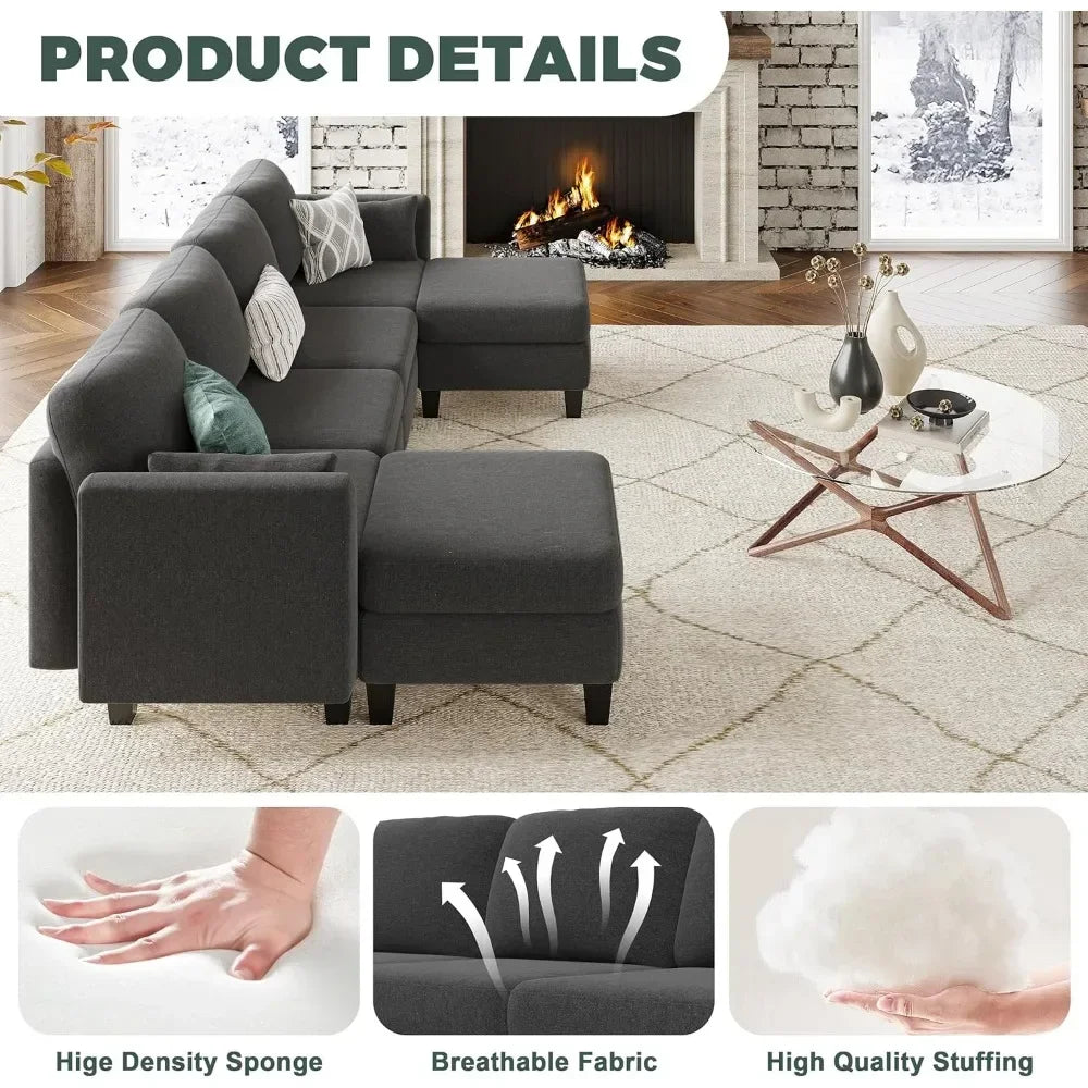 Modular Sectional Sofa, 6 Seaters Modular Sleeper Sofa Couch, Comfy Sectionals Couches Bed, Convertible Sofas Customized