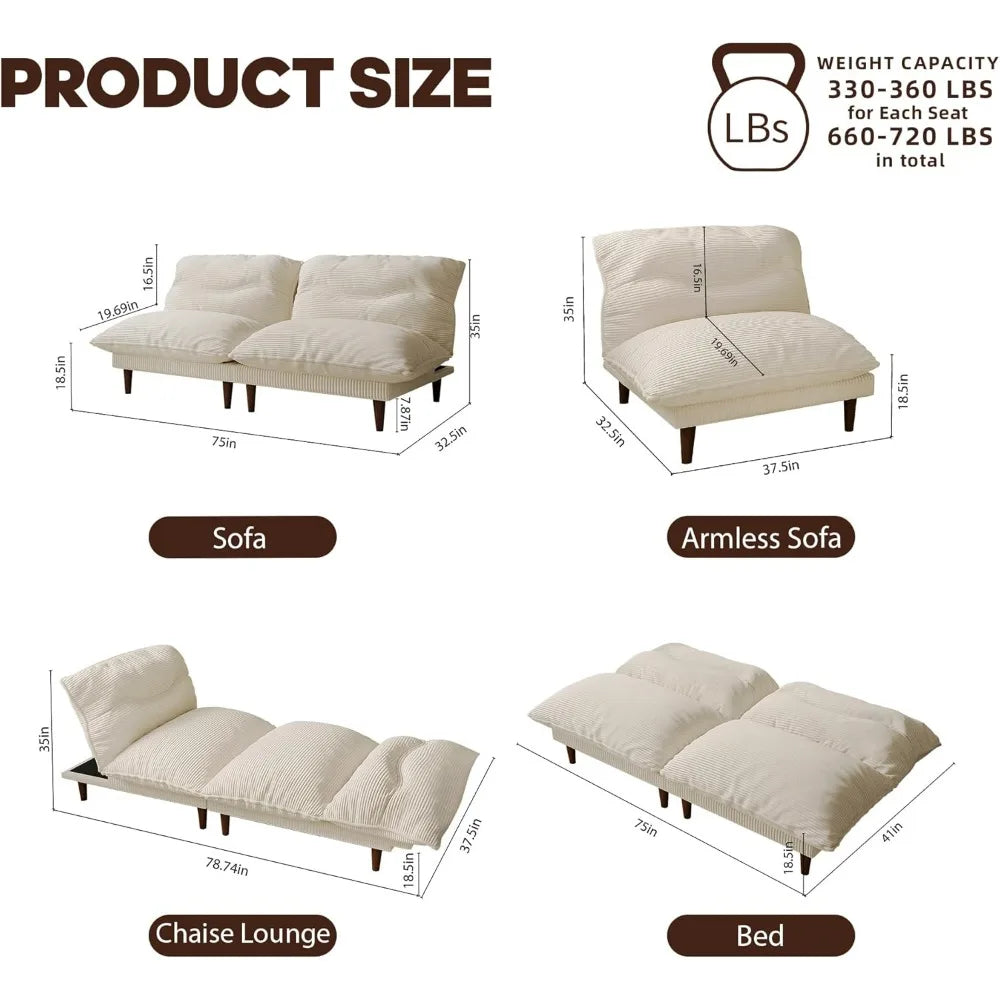 Futon Sofa Bed,4 in 1 Multi-Functional Futon Couch with Adjustable Backrest,Convertible Sleeper Sofa Bed and Recliner,Customized