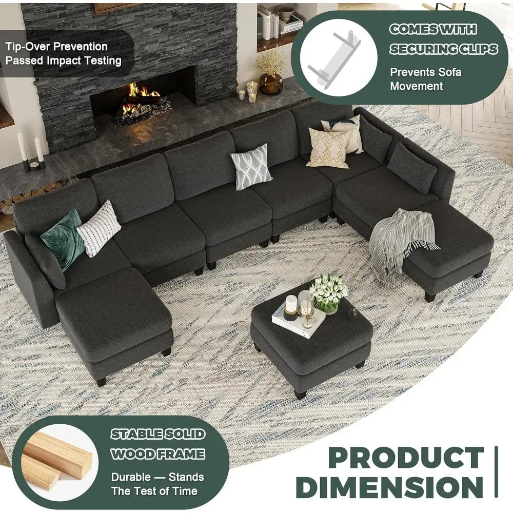 Modular Sectional Sofa, 6 Seaters Modular Sleeper Sofa Couch, Comfy Sectionals Couches Bed, Convertible Sofas Customized