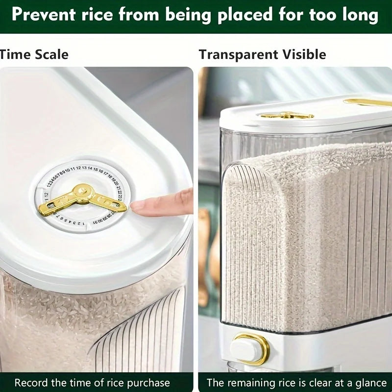 5kg/10kg Rice Dispenser - Large Pantry Storage Container with Measuring Cup & Time Markings