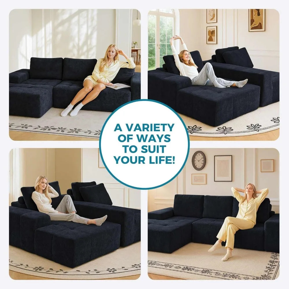 Boneless L-Shaped Couch，Modern Modularization Couch 114''，Modern Compressed Segmented Sofa, Comfortable Cushioned Chair Suitable
