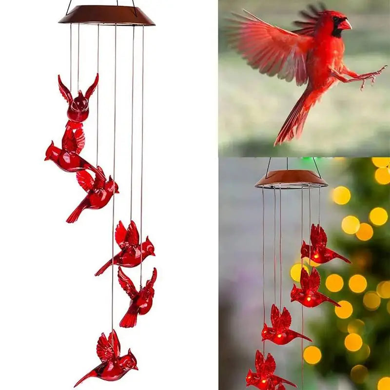 Windchimes Outdoors Creative Cardinal Wind Chimes Solar Hummingbird Wind Bell Red Bird Wind Lights With 6 LED Memorial Bird