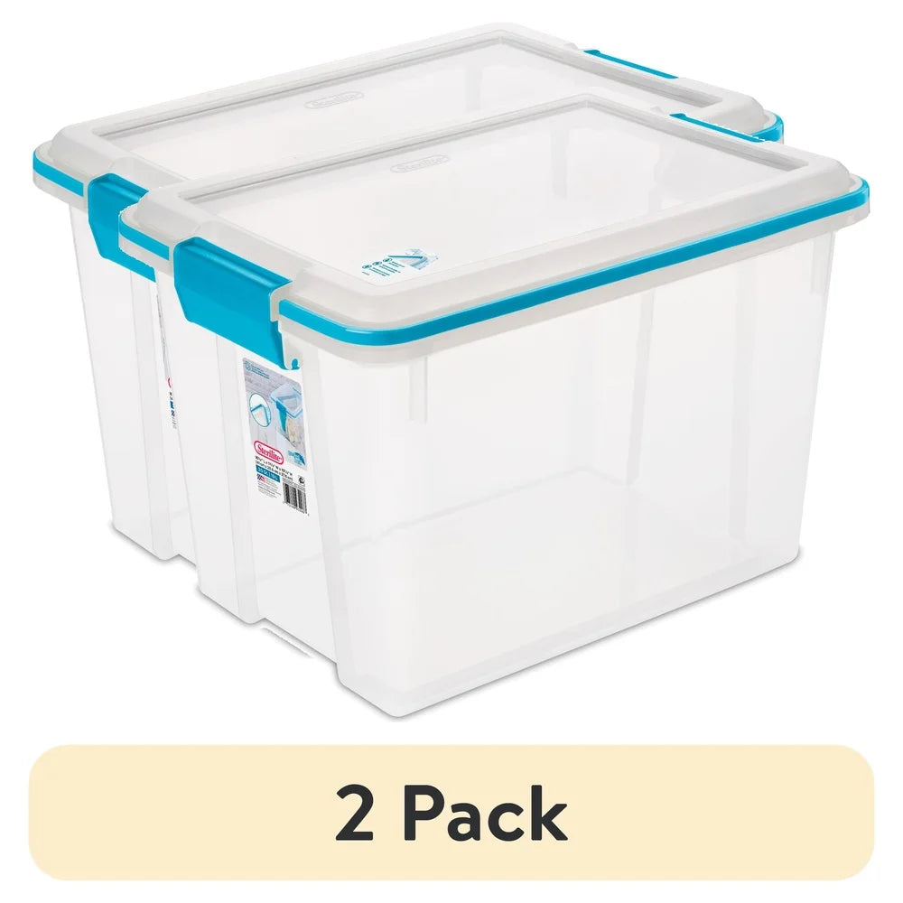 2 Pack Gasket Storage Bin 20 Qt Clear Plastic Container with Lid Moisture Resistant Organizer Stackable Storage Solutions